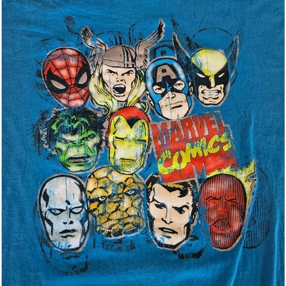 Vintage Marvel Heroes Comics Blue Graphic Avengers X-Men Spider Man T-Shirt XXL - Picture 3 of 5